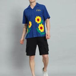 Griffel Blue Cotton Loose Fit Printed Co-Ord Set-image-30