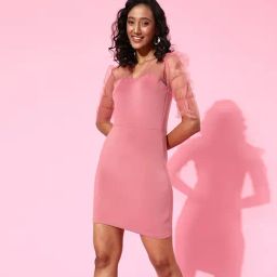 KASSUALLY Pink Relaxed Fit Bodycon Dress-image-50