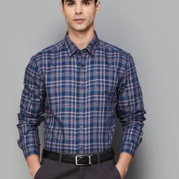 Code by Lifestyle Teal Cotton Slim Fit Checks Shirt-image-50