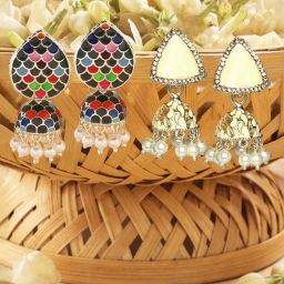 Zaveri Pearls Set of 2 Multi-Color Enamel Kundan Beads Traditional Jhumki Earring-ZPFK16859-17