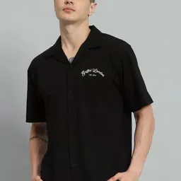 Griffel Black Cotton Loose Fit Printed Shirt-image-16