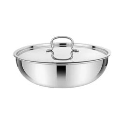 Prabha Stainless Steel Silver Prima Tasla with Flat Bottom, Included Lid, Tasla, 18cm, 1.4 L-image-33