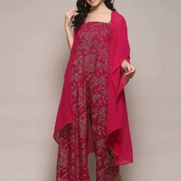 Biba Pink Straight Fit Printed Jumpsuit & Shrug-image-31