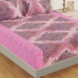 SWAYAM Pink & Purple Ethnic Motifs 160 TC Cotton 1  Queen Bedsheet with 2 Pillow Covers-image-21