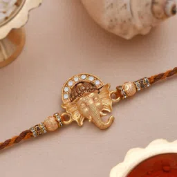 Dare by Voylla Men Red & Gold-Toned Ganpati Beaded White CZ Stone Studded Rakhi-image-68