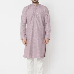 Ethnicity Men Floral Embroidered Regular Thread Work Kurta with Trousers-picture-5