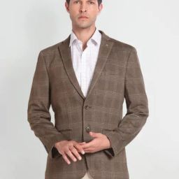 Arrow Dark Brown Slim Fit Checks Blazer-image-39