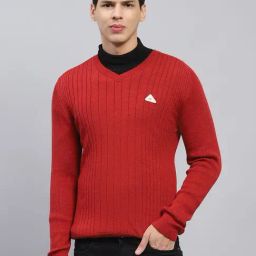 Monte Carlo Maroon Regular Fit Texture Pullover-image-61