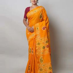 Unnati Silks Yellow Printed Saree With Unstitched Blouse-image-54