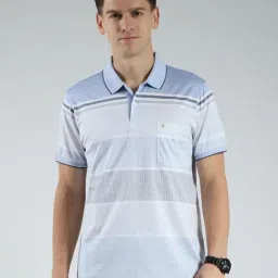 Luxuria Blue Cotton Regular Fit Striped T-Shirt-image-123