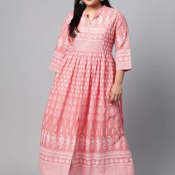 Divena Women Pink & White Printed Anarkali Kurta-27