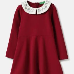 United Colors of Benetton Girls Maroon Solid Full Sleeves Dress-picture-24