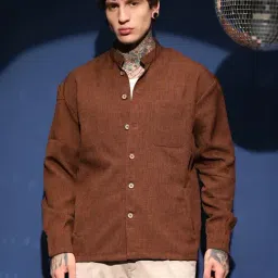 Campus Sutra Brown Polycotton Oversized Solid Shirt-image-38