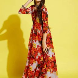 Cherry & Jerry Girls Orange Ethnic Motifs Maxi Dress-image-58