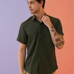 Indian Needle Olive Regular fit Striped Shirt-image-92