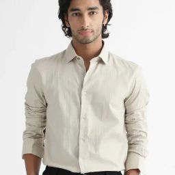 Rare Rabbit Beige Regular Fit Stripes Shirt-image-95