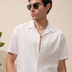 HIGHLANDER Textured Cuban Collar Cotton Oversized Fit Shirt-image-27