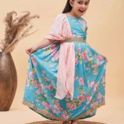 VASTRAMAY Girls Aqua Floral Lehenga Cholis-image-14