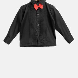 Kids Clan Boys Black & Red Regular Fit Solid Casual Shirt With Bow Tie-image-35
