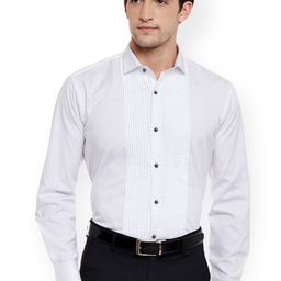 Hancock Men White Solid Slim Fit Pure Cotton Tuxedo Formal Shirt-image-36