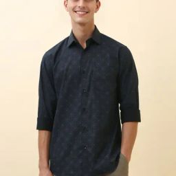 Allen Solly Navy Cotton Slim Fit Printed Shirt-picture-3