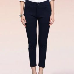 FITHUB Navy Slim Fit High Rise Trousers-image-24