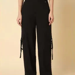 Allen Solly Black Cotton Self Pattern Flared Trousers-image-91