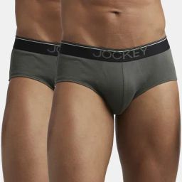 Jockey 8037 Deep Olive Super Combed Cotton Briefs with Ultrasoft Waistband - Pack of 2-image-45