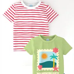 Nauti Nati Girls Pack of 2 Antimicrobial Striped Round Neck Cotton T-shirts-image-5