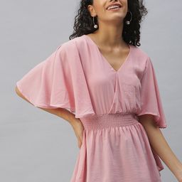 SHOWOFF Smocked Flared Sleeves Cinched Waist Top-image-22
