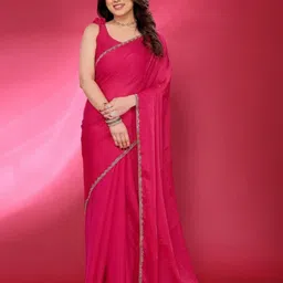 VRAGI Solid Embellished Pure Chiffon Saree-image-26