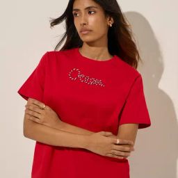 LOV by Westside Red Text Design Cotton T-Shirt-image-101