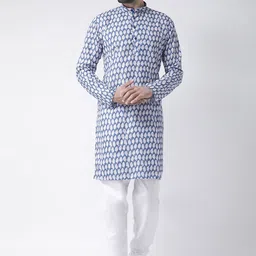Hangup Men Blue Geometric Printed Kurta-image-24