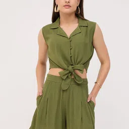 DressBerry Cotton Lapel Collar Neck Crop Top With Shorts Co-Ords-picture-31