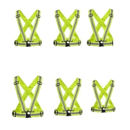 Rahul Professionals High Visibility Polyester Green Cross Type Safety Reflective Vest Belt Free Size (Pack of 6)-26