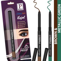 PERPAA Intense Set Of 2 Kohl Kajal Pencil - 0.35g Each - Brown & Metallic Green-39