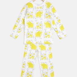 berrytree Unisex Kids White & Yellow Printed Organic Cotton Sustainable Night suit-image-48