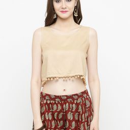 Varanga Women Beige Solid Crop Top-image-56