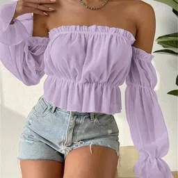 StyleCast Women Off-Shoulder Bell Sleeve Bardot Crop Top-picture-26