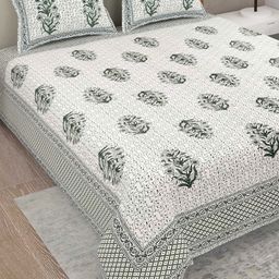 Adwitiya White & Green Floral 300 TC Pure Cotton Queen Bedsheet Set 2.74 m x 2.74 m-image-91