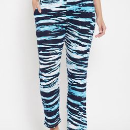 Clovia Women Navy Blue & White Printed Cotton Lounge Pants-image-90