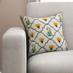 SEJ by Nisha Gupta Beige Single Floral Square Cushion Cover-picture-15