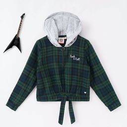 Ed-a-Mamma Girls Green & Navy Blue Hoodie Checked Cotton Top-image-34