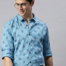 Mast & Harbour Men Blue Regular Fit Printed Casual Sustainable Shirt-image-108