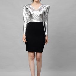 Athena Women Silver-Toned & Black Colourblocked Sheath Dress-image-18