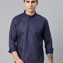 Luxrio Men Geometric Printed Mandarin Collar Kurta-5