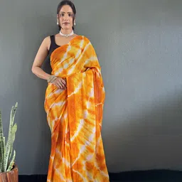 FLOURIOUS Women Tie and Dye Dyed Organza Saree-image-32