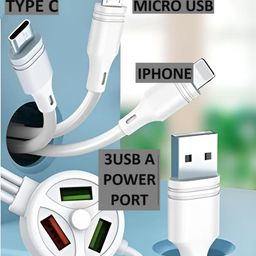 cablebasket 6 iN1 Fast Charging USB Cable with Extra 3 USB Port and 3 Charging Connectors Type C, Micro USB for iPhone with Led Indicator image 3