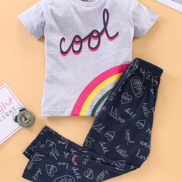 Doreme Half Sleeves Pyjama Set Text Print - Grey Navy-picture-41