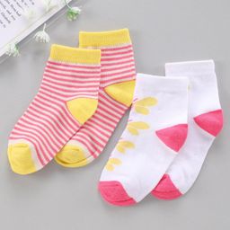 Nuluv Cotton Blend Ankle Length Striped Socks Pack of 2  - Pink White-image-13